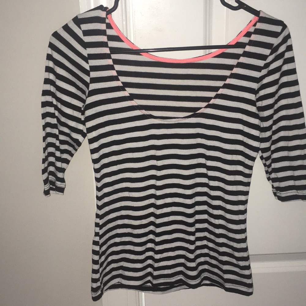 Scoop neck black and white striped tee